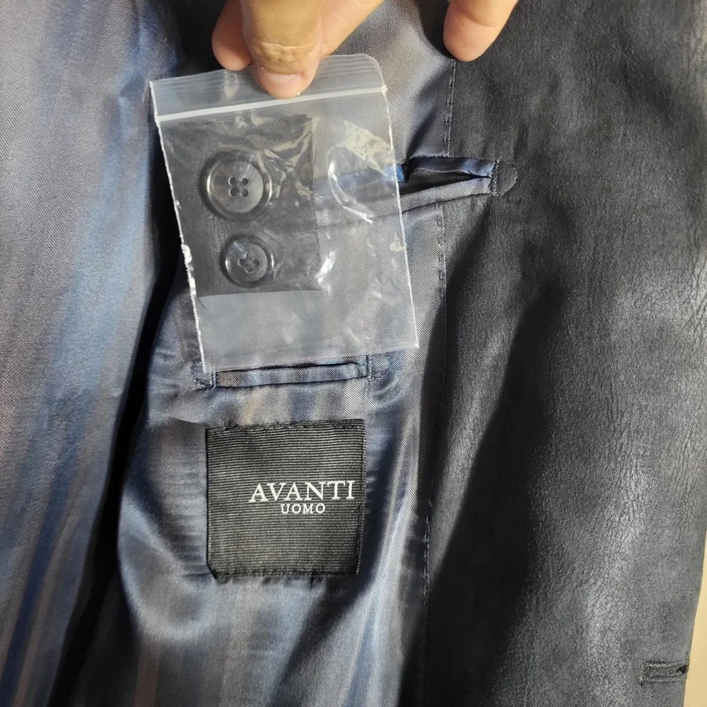 Avanti Uomo Mens Navy Blue Distressed Faux Leather Blazer Sport Coat Jacket